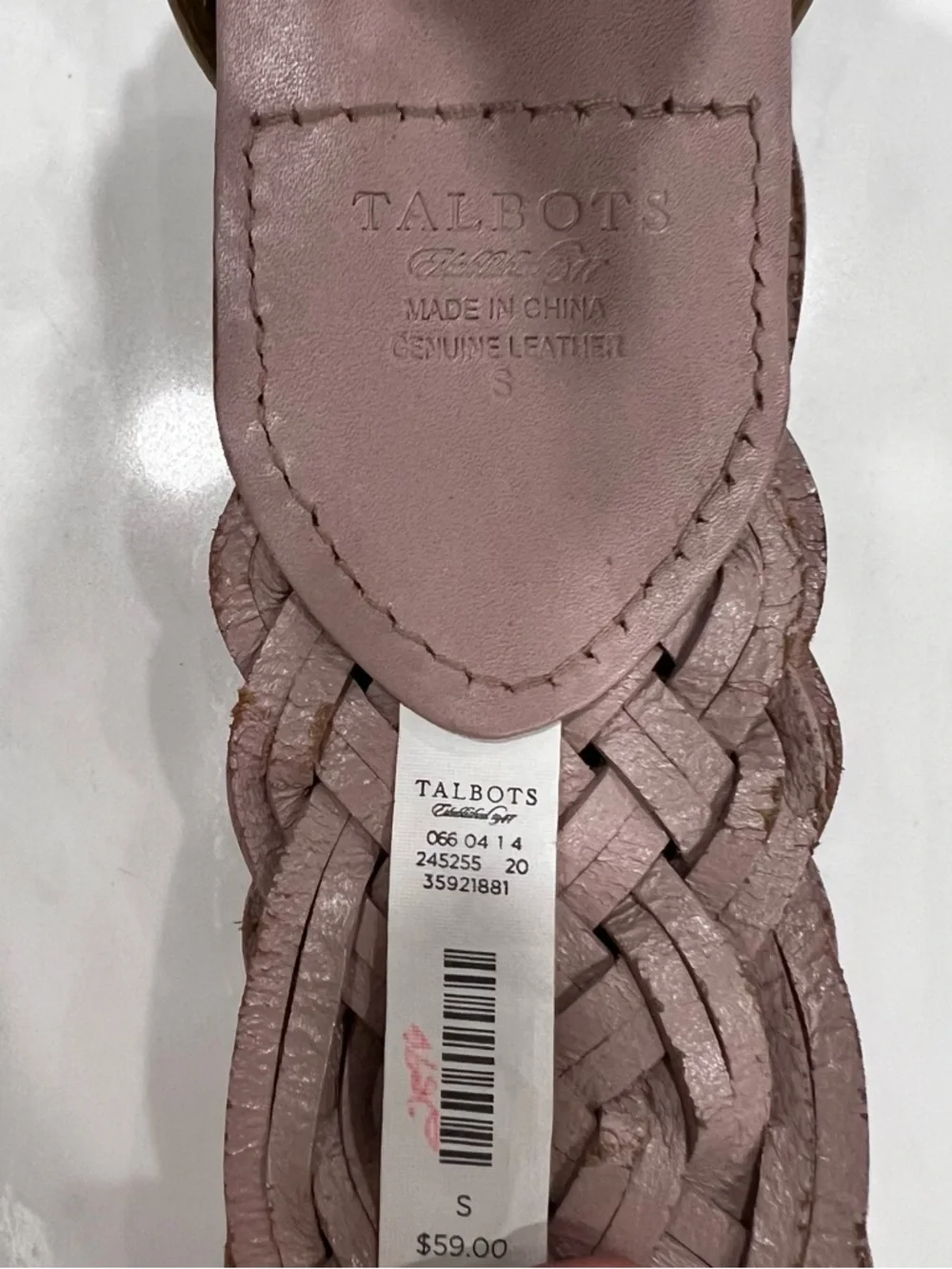 Talbots Woven Leather Belt with Round Brass Tone Buckle Dusty Mauve Bohemian S
